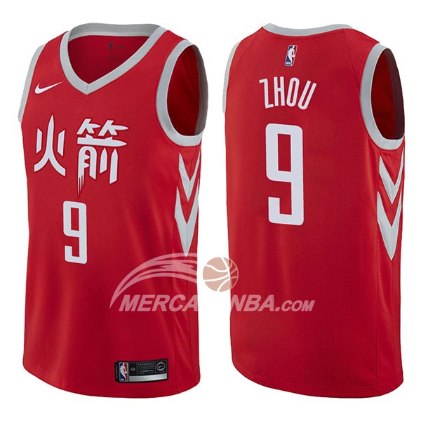 Maglia NBA Houston Rockets Zhou Qi Ciudad 2017-18 Rosso